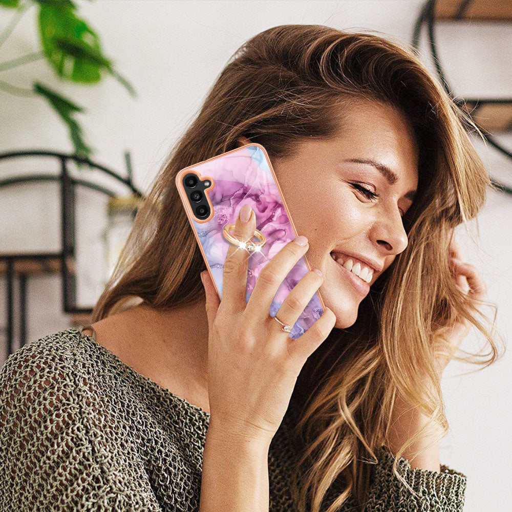YB IMD Series-17 Style-E For Samsung Galaxy A55 5G Case 2.0mm TPU Marble Phone Cover with Ring Holder - Rose YB IMD Series-17 Style-E For Samsung Galaxy A55 5G Case 2.0mm TPU Marble Phone Cover with Ring Holder - Rose